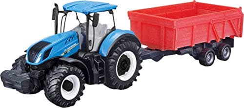 Image of Bburago New Holland T7.315 Tractor with Tipping Trailer – 10CM – Incredibly Detailed Die-Cast Replica Collectible Model Vehicle, Blue