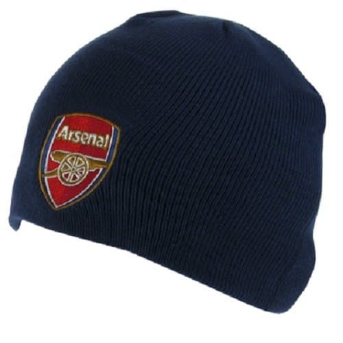 Image of Arsenal FC Official Adults Knitted Football Crest Winter Beanie Hat (One Size) (Navy)
