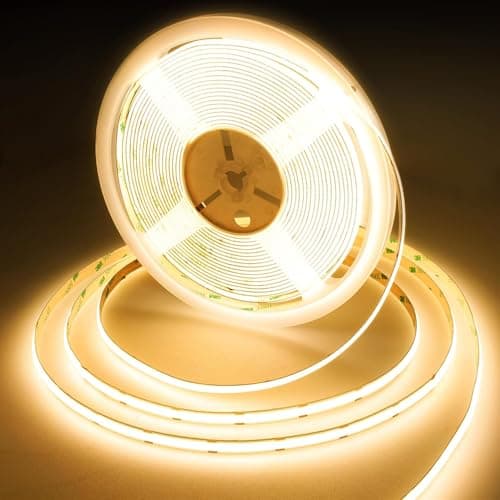 Image of BERIXDEEP COB LED Strip 15m, 384 LEDs/m, 24V, 90lm/w, 9w/m, CRI 92, 10mm Wide, Uniform Dotless LED Tape for Bedroom, Kitchen, DIY Project, Interior Decor (No Power Supply), Warm White, 3000K
