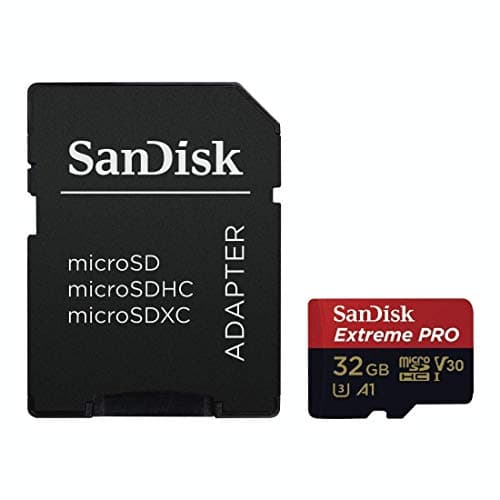 Image of SanDisk Extreme Pro 32 GB microSDHC Memory Card + SD Adapter with A1 App Performance + Rescue Pro Deluxe 100 MB/s Class 10, UHS-I, U3, V30 SDSQXCG-032G-GN6MA, Red/Gold