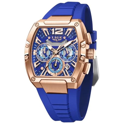 Image of LIGE Men's Watch Skeleton Tonneau Square Chronograph Stainless Steel Waterproof Luminous Date Analog Watches Silicone Strap Durable Fashion Casual Business Dress Wrist Watch