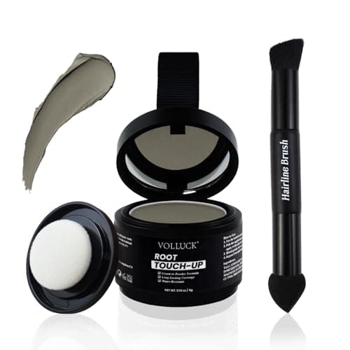 Image of VOLLUCK Root Touch up Cream to Powder Formula – Strong Coverage for Thinning Hair & Grey Hair Cover up – Dual-End Brush & Sponge Applicator – Upgrade Hairline Powder for Men & Women (Medium Brown)