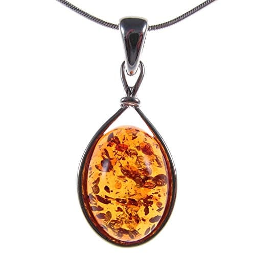 Image of Baltic amber and sterling silver 925 oval pendant necklace with 1mm Italian sterling silver 925 snake chain