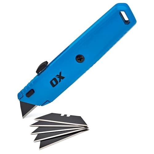 Image of OX Trade Retractable Utility Knife Including 5 SK5 Blades with Storage, All-Metal Body, Quick-Release Blade Change, Heavy-Duty Box Cutter, OX-T225701
