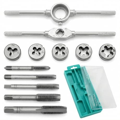 Image of QWORK® 12-Piece Metric Tap and Die Set with Storage Case - HRC 53 Bearing Steel - M6-M12