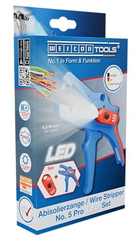 Image of WEICON Wire Stripper No. 5 Pro LED Kit - 0.2-16mm² Precision Stripping Pliers with 3 Brightness LED for Dark Work Areas