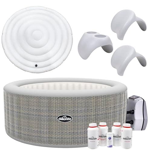 Image of Dellonda 2-4 Person Inflatable Hot Tub Spa with Smart Pump and Accessory Kit - Rattan Effect - DL100