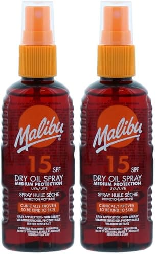 Image of Malibu Sun SPF 15 Non-Greasy Dry Oil Spray for Tanning, Medium Protection, Water Resistant, 100ml (Pack of 2)