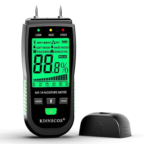 Image of RDINSCOS Damp Meter, Pin-Type Moisture Meter Detector for Walls, Plaster, Logs, Caravan, Floors, 4 Modes Smart Wood Moisture Tester with Backlit LCD Display, Audible Alert, Auto-Off, Data Hold (MT19)