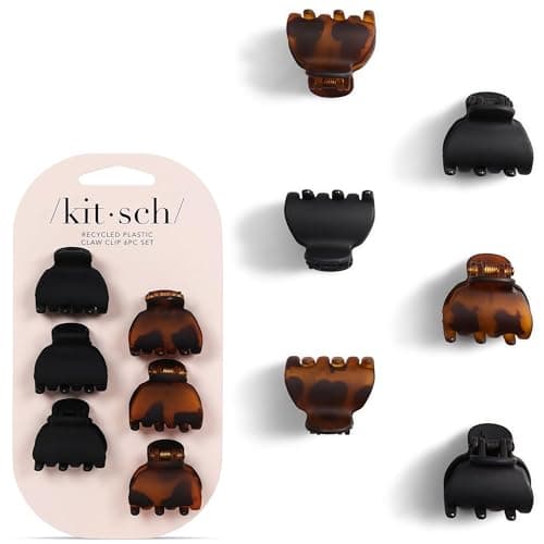 Image of Kitsch Mini Claw Clips for Women - Stylish Small Hair Clips for Kids | Stays In Place Without Pulling or Snagging | Durable & Sturdy Plastic | Ideal Gifts for Women - Tortoise & Black, 6 Pcs