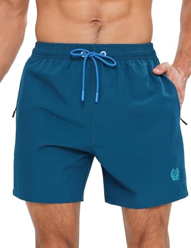 Image of APTRO Mens Swim Shorts Quick-Dry Mesh Lining Summer Beach Shorts 4-Way Stretch Swim Trunks with Zipper Pockets Navy L