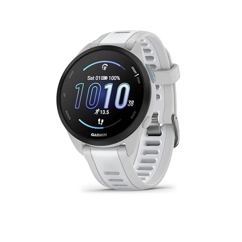 Image of Garmin Forerunner 165 with Music, 43mm GPS running smartwatch, lightweight, AMOLED touchscreen, advanced training & insights, safety & tracking features, up to 11 days battery life, Whitestone