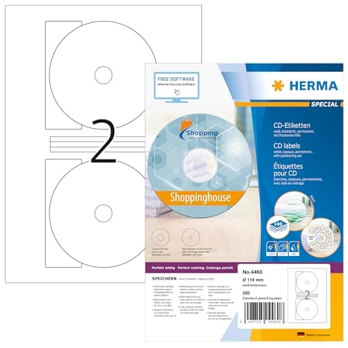 Image of HERMA CD labels Maxi A4 Ø 116 mm white paper matt opaque 200 pcs.