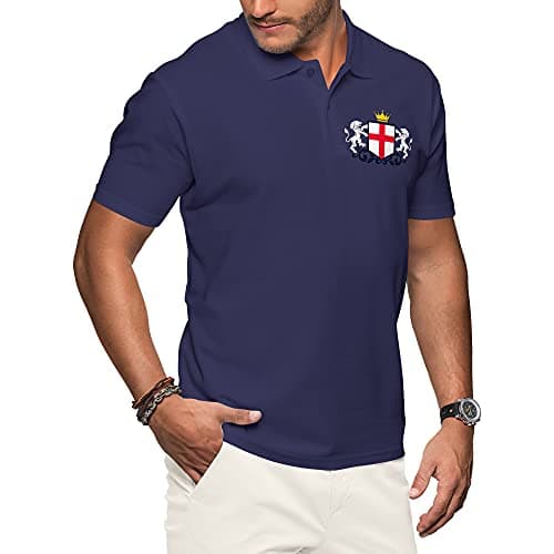 Image of Purple Print House England Polo Shirts for Men Football Shirt 2021 Retro Cricket Rugby Supporters Cotton Embroidered Badge Crest Flag Lions, M, Navy