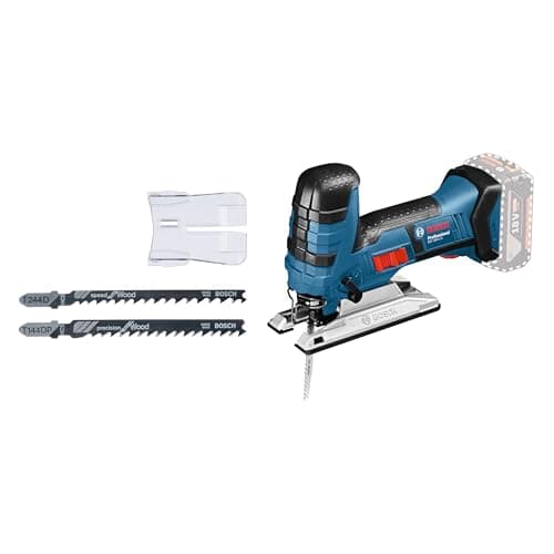 Image of Bosch Professional 18V System Cordless Jigsaw GST 18V-LI S (barrel version, cutting depth in wood/alu/metal: 120/20/8 mm, incl. 3 jigsaw blades, anti-splinter guard, without battery/charger)