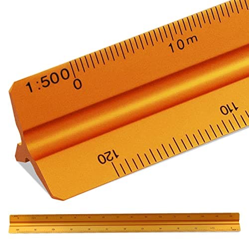 Image of SZXMDKH 30cm Triangular Scale Ruler, Metal Ruler for Architects 1:100, 1:200, 1:250, 1:300, 1:400, 1:500 (Copper)