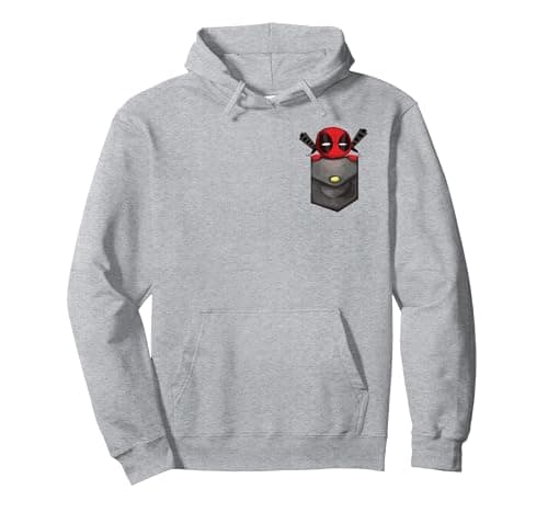 Image of Marvel Deadpool Pocket Pullover Hoodie, Adult Unisex, Heather Grey, Medium