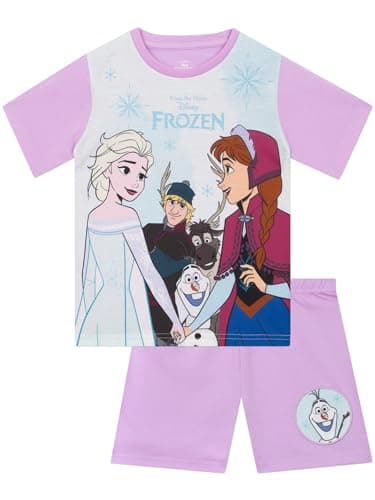 Image of Disney Girls Pyjamas, Short Sleeve Frozen Pyjamas, Kids Pjs For Summer, Cute Girls' Pyjama Sets, Purple 7-8 Years