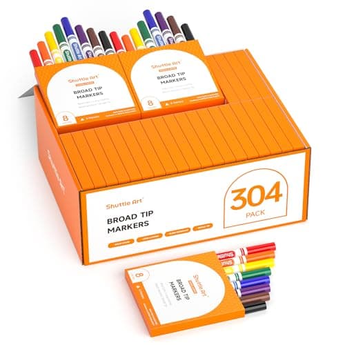 Image of Shuttle Art 304 Pack Washable Felt Tip Colouring Pens for Kids, 8 Colours Felt Tip Pens for Children, Broad Line Washable Markers for Kids, Chunky Felt Tip Pen School Pack, Classroom School Supplies