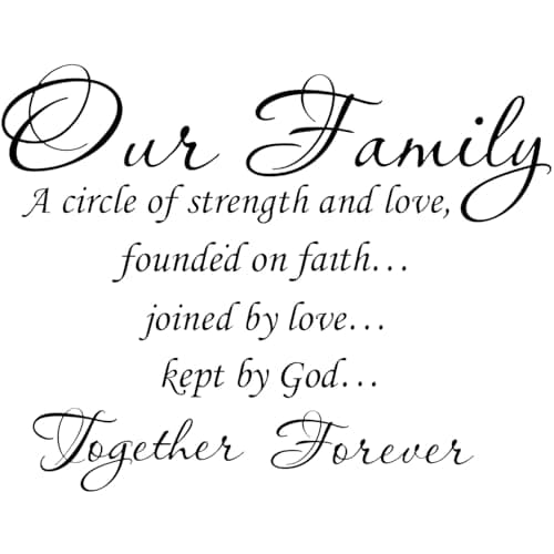 Image of Vinyl Wall Quotes Stickers Our Family A Circle of Strength and Love Founded on Faith Joined in Love Kept by God Together Forever Saying Wall Decal Letter Decor Art Mural for Living Room Bedroom