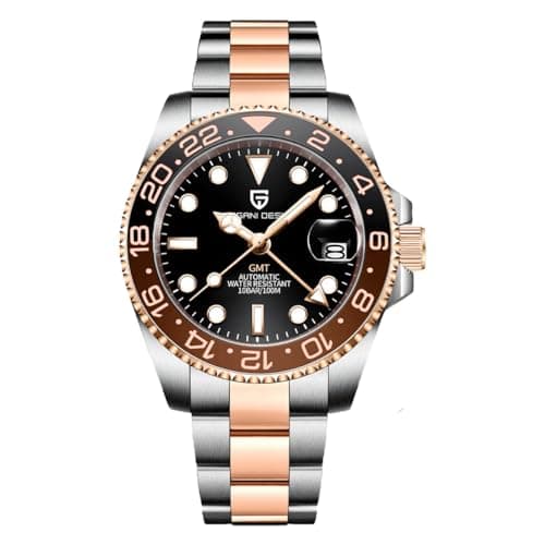 Image of Pagani Design GMT Automatic Mechanical Men's Watch Rotating Ceramic Bezel Stainless Steel Watch with Date Function Men's Sport (Steel Strap Rose Gold-3)