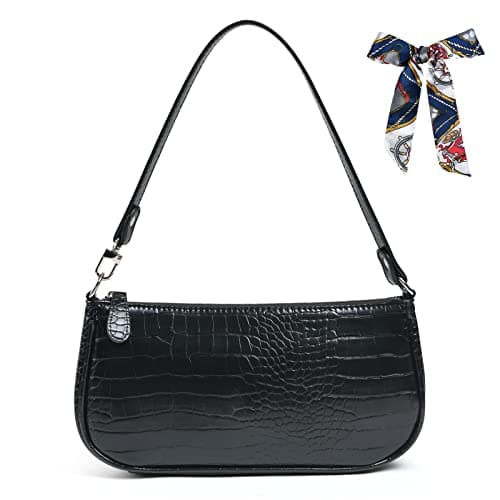 Image of Aucuu Shoulder Bags, 90s Classic Clutch Retro Crocodile Pattern Underarm Bag, Vintage Ladies Mini Handbags with Bow and Zipper Closure - Gift for Christmas, Birthday and Anniversary