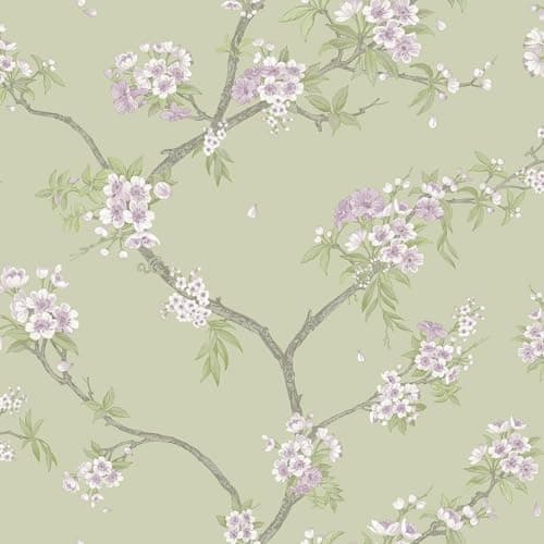 Image of Holden Botany Cherry Blossom Oriental Chinoisiere Botanicla Blossom Themed Wallpaper Perfect for Living Rooms Dining Rooms Hallways Modern Stunning Rooms Sage/Heather (14210)