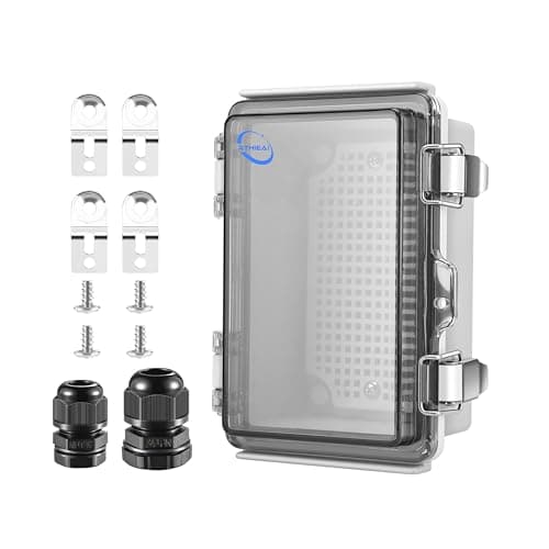 Image of RTHIEAI Waterproof Outdoor IP67 Junction Box (5.9"x3.9"x2.8") with Mounting Plate, Hinged Clear Cover and Wall Brackets - Weatherproof ABS Plastic Electrical Enclosure for DIY Projects (150x100x70mm)