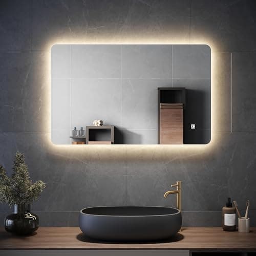 Image of ELEGANT Bathroom Mirror with LED Lights, 800 x 500mm Backlit LED Illuminated Bathroom Mirror with 3 Colors Dimmable and Demister Pad, Wall Mounted Vanity Mirrors, Horizontal/Vertical