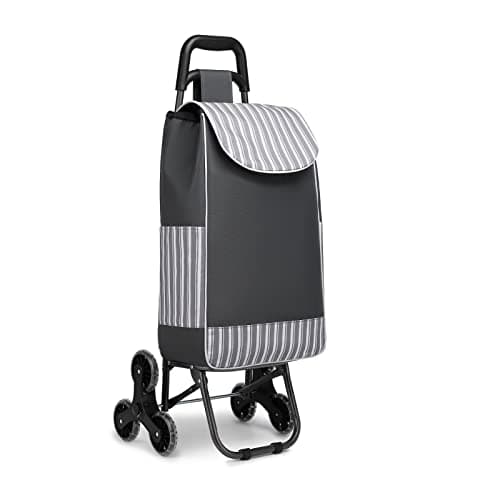 Image of Kono Folding Shopping Trolley Lightweight and Waterproof 2 in 1 Shopping Cart with Insulated Cooling Bag Detachable Stair Climbing Cart for Groceries (Grey-Upgrade)