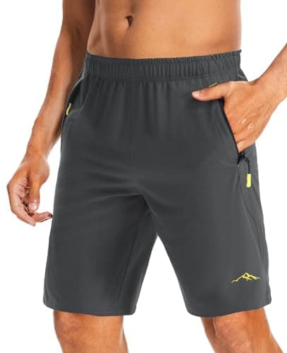 Image of Peakwell Men's Workout Sport Shorts Breathable Jogger Outdoor Shorts Golf Running Zip Pockets, Dark Grey, 38