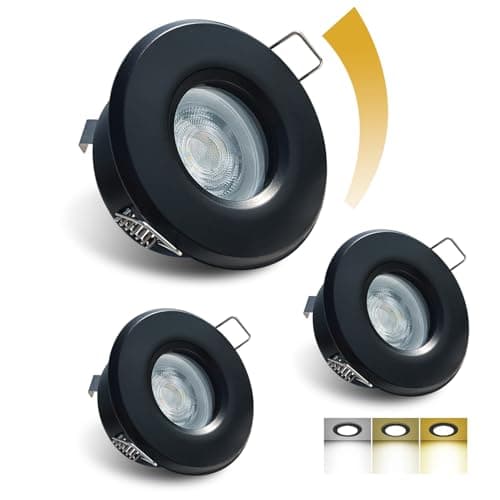 Image of Sweier Recessed Ceiling Lights Dimmable 6W, IP65 Waterproof Downlights, GU10 Bathroom Spot Lights Ceiling Black, Warm 3000K Neutral 4000K Cool 6000K Memory Function Spotlights, Cutout Φ68-75MM, 3 Pack