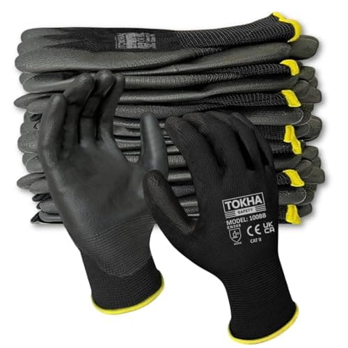 Image of 24 Pairs Palm Coated Safety Work Gloves - Firm Grip Gardening Non-Slip PU Coated Builders Hand Protection Lightweight Breathable Protective EN388 Mechanic Working Glove (XL (10))