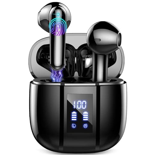 Image of Wireless Earbuds, In Ear Bluetooth Headphones with HiFi Stereo Deep Bass, NEW 40H Bluetooth Earbuds Wireless Earphones with 4 ENC Noise Cancelling Mic, Mini Ear Buds IP7 Waterproof/LED Display/USB-C ﻿