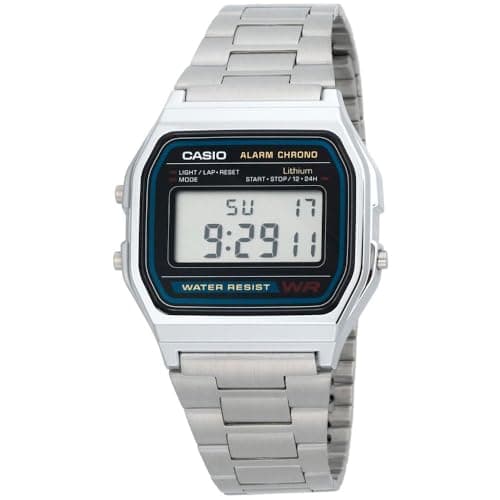 Image of CASIO A158 Stainless Steel Band Wrist Watch, Silver, Bracelet