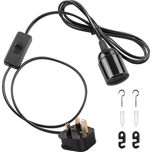 Image of DiCUNO E27 Lampholder, Pendant Light Ceiling Lighting Fitting, Suspended Pendant Light Fitting Kit, Black, 2M, 1Pack