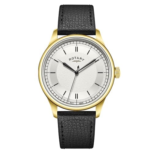 Image of Rotary Men's Heritage Gold Plated Stainless Steel Black Leather Strap Watch