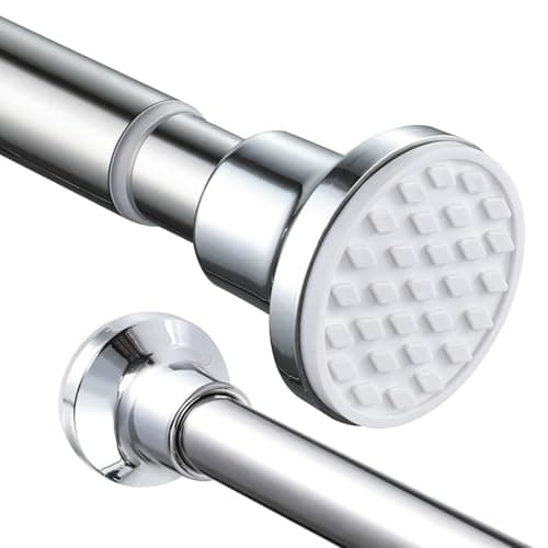Image of Extendable Shower Curtain Pole 130-201cm Stainless Steel Shower Curtain Rod Tension Rod Adjustable Telescopic Curtain Poles No Drilling Shower Curtain Rail for Bathroom Window Closet Kitchen Wardrobe