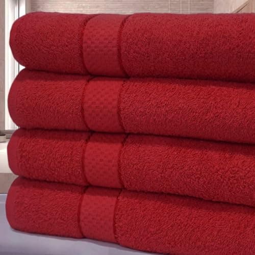 Image of KNIGHTS BRIDGE Luxury Egyptian Cotton Bath Sheet Set, 80x140 cm, Pack of 4 Super Soft Absorbent Jumbo Towels (Red)