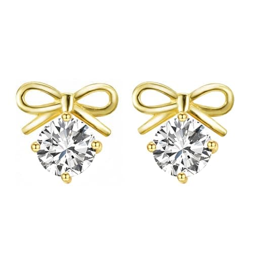 Image of LAURITAMI Cute Tiny Bow Earrings Stud with Cubic Zirconia, Women Hypoallergenic Cartilage Stud Earrings for Birthdays/Weddings/Valentine's Day/Mother's Day