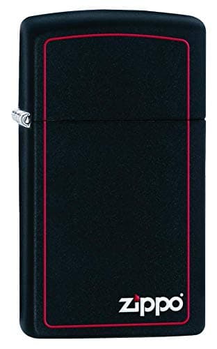 Image of Zippo Windproof Lighter - Slim Black Matte - Red Border with Logo - Colour Image - Refillable - Reusable - Gift Box - Metal - Made in USA