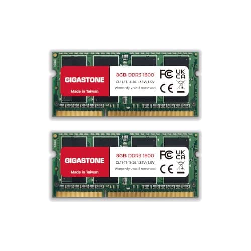 Image of 【DDR3 RAM Laptop Only】GIGASTONE 16GB Kit (2x8GB) DDR3/DDR3L 1600MHz (1333MHz) PC3-12800 (PC3-10600) CL11 1.35V/1.5V 2Rx8 SODIMM 204 Pin Unbuffered Non ECC High Performance Notebook Memory Upgrade