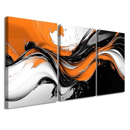 Image of LZIMU 3 Pieces Abstract Wall Art Black White Picture Prints Graffiti Splash Ink Canvas Painting Modern Neutral Aesthetic Artwork Office Living Room Bathroom Decor (Orange, (12x16inchx3 Pieces))