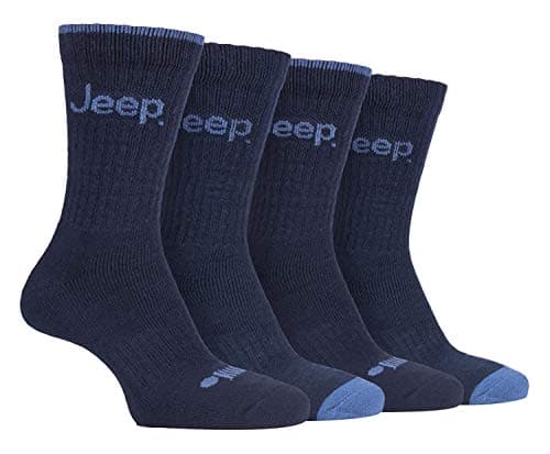Image of Jeep - 4 Pairs Mens Anti Blister Thick Cushioned Luxury Boot Socks for Outdoor Activities | Hiking Walking Trekking (6-11, Navy/Denim)