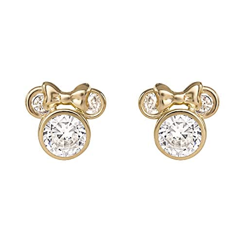Image of Disney Minnie Mouse Womens Girls Gold Plated Stone Set Stud Earrings