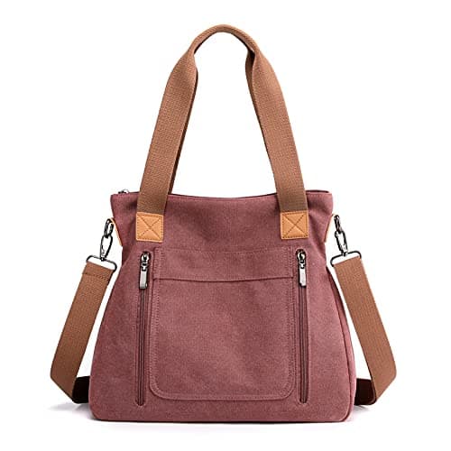 Image of FANDARE Vintage Handbags Canvas Shoulder Bags Women Messenger Crossbody College Tote Bag for 12.9 inch tablet laptop Shopping Travel Office Business Satchel Bag Pink