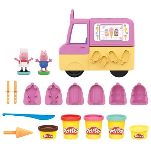 Image of Play-Doh Peppa's Ice Cream Playset with Ice Cream Truck and Peppa and George Figures, Non-Toxic Modelling Compound Creative Toy for Toddlers, Arts and Crafts