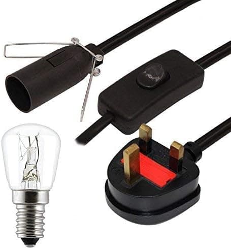 Image of SJ essentials UK Salt Lamp Replacement Electrical Lamp Light Fittings | 2 Metal Clips | Spare Cable | UK 3-Pin Plug + Bulb | Durable & Safe
