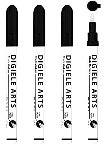 Image of DIGIELE Black Chalk Felt, 0.7-1 mm Fine Tip Chalk Marker, 4 Piece Liquid Chalk Pen Black, Wet or Dry Erasable Slate for Whiteboard, Window, Glass and Mirror