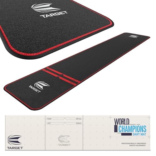 Image of Target Darts World Champion Darts Mat Black and Red | Dart Oche Mat with Soft Tip and Steel Tip Throw Line Distances | Non Slip Carpet Mats for Floor and Dart Tips Protection | Darts Accessories